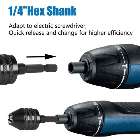 Keyless Mini Drill Chuck Adapter for Cordless Screwdrivers and Impact Drivers quick change converter with 1/4 inch hex shank