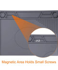 Top Notch Silicone Soldering Mat 11.4 By 15.7 Inches With Hardcore Magnetic Grip Heat Resistant Pad showing magnetic area for small screws.