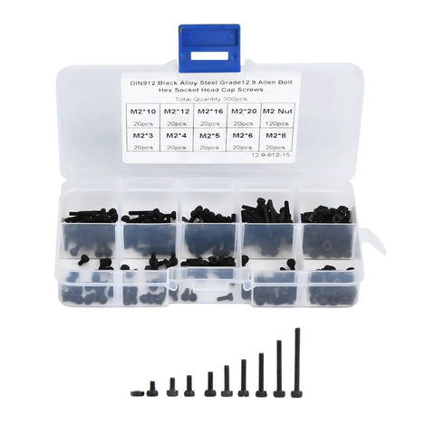 Beefy Pro Grade M2 X 3 20mm 12 9 Grade Black Alloy Steel Hex Socket Screws Bolts And Nuts Kit in plastic case