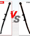 Front Adjustable Track Bar For 2005 To 2016 F250 F350 4x4 With 0 To 8 Inches Travel, forged steel panhard bar shown in side-by-side comparison