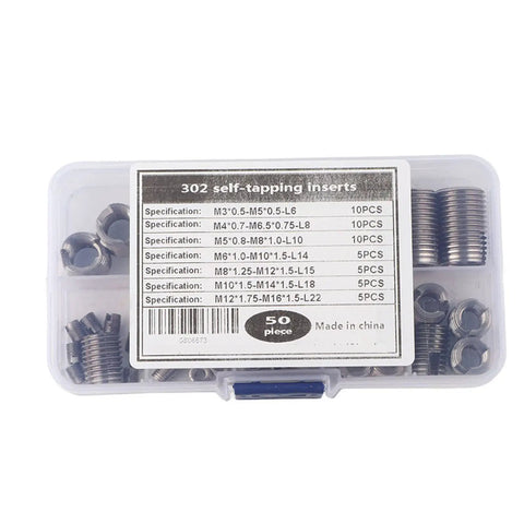 50Pcs Inner Thread Self Tapping Thread Inserts Set For Stainless Steel Repairs Heavy Duty Thread Reinforcement Kit DIY Self Cutting Inserts To Fix Stripped Threads And Restore Strength, plastic case