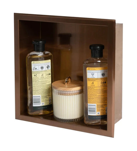 Shower Niche In Brushed Copper 12 X 12 X 4 Inches, Waterproof Bathroom Storage holding bottles and candle, Durable PVD Finish