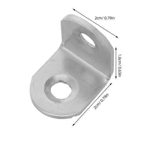 Beefy Stainless Steel Right Angle Bracket Set With Screws For Heavy Duty Wood Joints 90 Degree Corner Brace Kit close-up with measurements