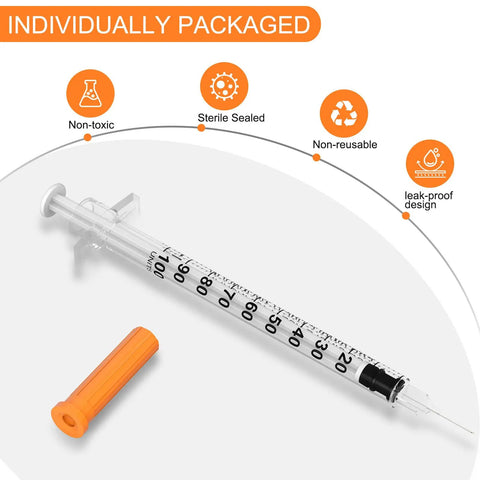 Disposable Syringe Kit With 30 Gauge Five Sixteenths Inch Needle 1 Milliliter Capacity 30 Individually Wrapped Per Pack Leak Proof Plunger Clear Unit Markings For Precise Dosing Pro Grade Lab Work, individually packaged syringe