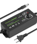 60W Adjustable DC Power Supply With LED Display, 3V To 12V Output, 5A Max, showing power cord and voltage dial