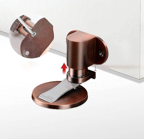 Hidden Modern Door Stops Made Of Red Bronze Stainless Steel Magnetic Holders That Slam Proof Doors And Protect Walls In Homes Offices Apartments Perfect For Your Room Decor With Strong Magnet Catch, showcasing red bronze door stop with magnetic base.