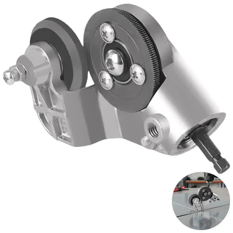 Heavy Duty Drill Nibbler Metal Cutter Attachment Titanium Steel Converter For Sheet Metal Fast Smooth Trimming close-up view of gear and guide rod