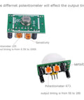 2 Pack HC-SR501 Human Body Infrared PIR Motion Detector Sensor Module For Arduino Raspberry Pi And DIY Projects, front and side views