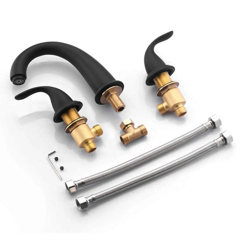 Matte Black Roman Tub Faucet With Valve Three Hole Deck Mount High Flow Tub Filler That Fills Up Fast For A Quick Bath 12.16 GPM At 60 PSI Durable Universal Finish For Modern Bathrooms components
