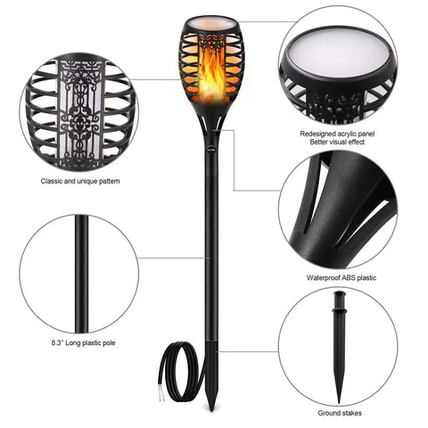 Low Voltage 12V Outdoor Torch Lights Set With Wired LED Flame Torches, IP65 Waterproof Landscape Pathway Lamps For Garden And Patio