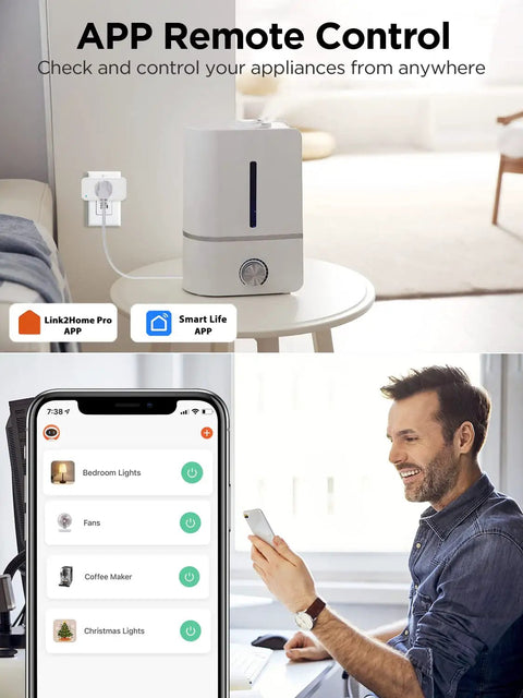 Heavy Duty Mini Smart Plug 4 Pack with Alexa Voice Control, Timer, Child Lock, Vacation Mode, 2.4GHz WiFi displayed with app use