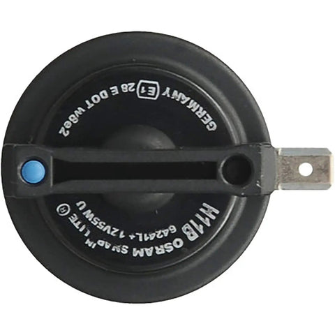 Close-up of a H1B black auto part with metal prong, branded markings visible.