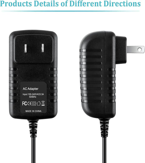 Front and side view of ACDC Power Brick Adapter For RockJam Digital Piano Keyboard 9V 12V Power Supply with plug details