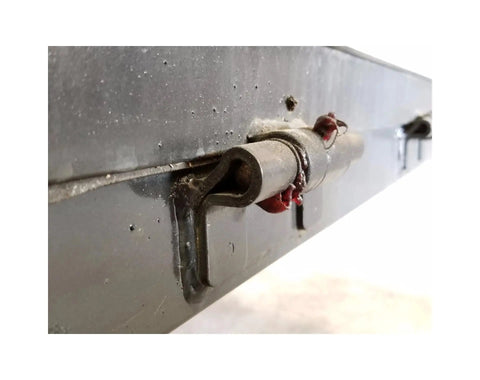 Close-up of Weld On Butterfly Ramp Hinge With Grease Fitting For Cargo Trailers, Heavy Duty Raw Steel, 1,000 Lb Capacity