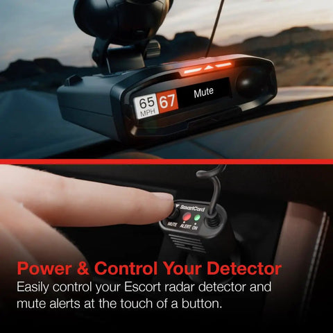 SmartCord Coiled Power Cable with Redline 360c radar detector installed in car, showcasing 12V plug-in setup.