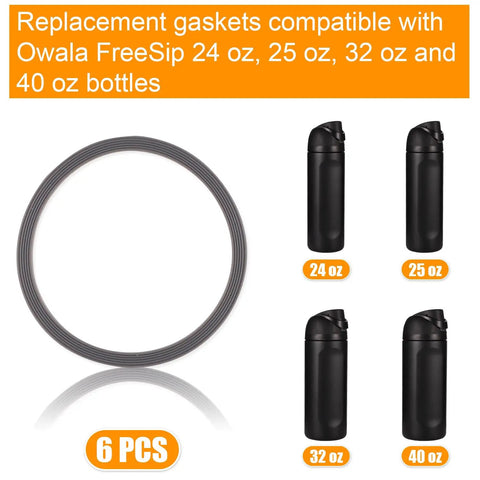 Six Pack Water Bottle Sealing Ring Replacements For FreeSip 24oz 25oz 32oz And 40oz Lids Gaskets Leak Proof Kit With Durable O Ring Seals For No Spill Hydration, 6 pcs for 24-40 oz bottles