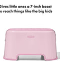 Rock Solid Toddler Step Stool With Sure Grip Rubber Base And Light Carry Handles in pink, 7-inch height for kids to reach counters safely.