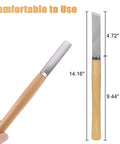 Close-up of a chisel from the Eight Piece Wood Lathe Tools Set for Turning Chisels With Skews Gouges and Round Nose, shown with measurements.