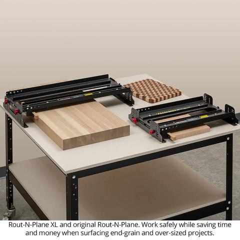 Rout N Plane Bench Top Board Mill XL Router Sled for flattening and surfacing cutting boards up to 24 inches wide, DIY use.