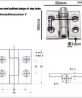 Technical drawing of Beefy Heavy Duty Stainless Steel Hinges For Electrical Gear And Industrial Hardware, 50x50x5mm T Profile.