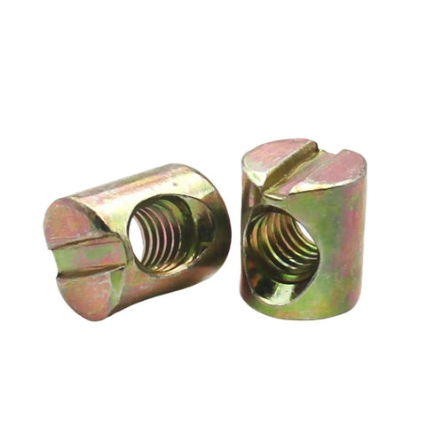 Barrel Nuts For Furniture And Diy Woodworking Hammer Head Threaded Inserts M6 M8 Zinc Plated 10 Pcs Cross Hole Design