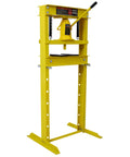 Tough As Nails 20 Ton Hydraulic Shop Press With Solid Steel H Frame Construction Perfect For Garage Mechanics Punching Out Old Bushings And Pressing New Bearings Without Breaking A Sweat In Classic Yellow, detailed view.