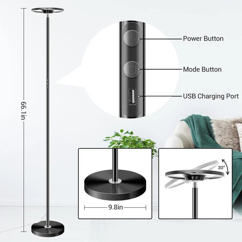 Two-Sided Smart Floor Lamp With RGBCW Color, 2000 Lumens, Alexa And Google Home Ready, 2.4GHz WiFi, 66 Inch Tall, controls close-up