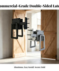 predolo Barn Door Latch-Heavy-Duty, Gate Latch with Lever Handles, Black, for Fences displayed with lever handles and mounting points.
