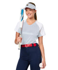 Cool White Sun Visor For Machinists With Vise Gauge Square Tool Design Perfect Gift For Adult CNC Guys Who Love Gear And Sports Fashion One Size Fits All worn by a smiling woman holding a bat.