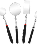 4 Pack Telescoping Inspection Mirrors Set With Round And Rectangular Heads, flexible and handy adjustable 6 to 25 inch extension 360 swivel.