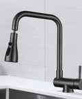 GAZOGJ Black Foldable Kitchen Mixer Tap - Modern 1 Hole Faucet with 3 Sprays & Rotating Spout, stylish design.