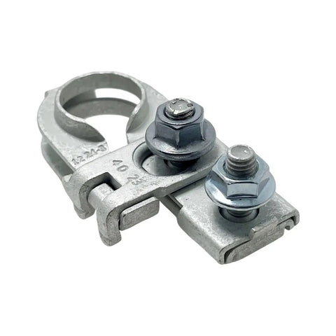 Heavy Duty Positive Battery Terminal End Connector For Hyundai Kia Lexus 919803X010 solid silver metal design, featuring dual bolts.