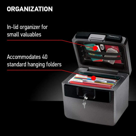Black Fireproof And Waterproof Safe With Key Lock For Documents And Valuables File Folder Box 14.3 X 15.5 X 13.5 Inches