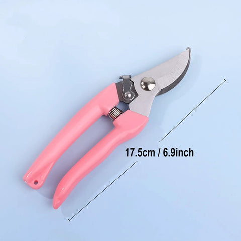 Rugged Pro Grade Garden Flower Shears Pruning Scissors Six Point Nine Inch High Carbon Steel Sharp Plant Cutter Pink Handle