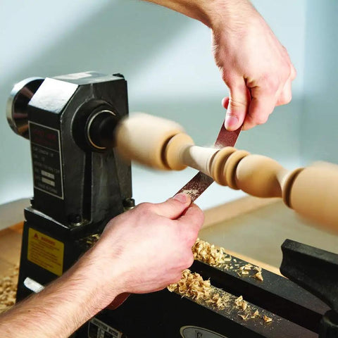 Using Multi Grit Woodturner Sanding Pack With Flexible Sand Cloth Strips on lathe for detailed pen finishing and sanding projects.