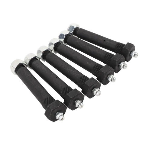 Greaseable Spring Shackle Bolts For Trailer Axles Nine Sixteenth Inch By Three Inch With Lock Nuts And Knurled Shoulder Set Of Six Fits 2000 3500 5200 6000 And 7000 Lbs, black steel bolts with grease zerks