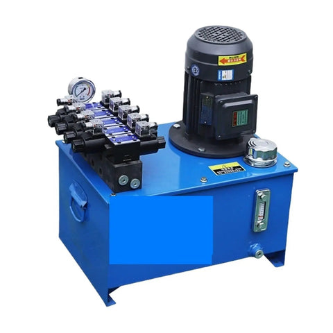Heavy Duty 2.2KW Small Electric Hydraulic Power Pack Station For Lifting Press Assembly. Blue carbon steel build with motor.