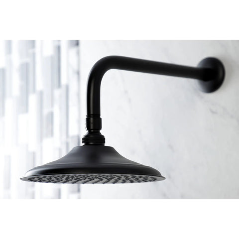 Rain Shower Head With Matte Black Finish, Brass Construction, 7.75 Inch Diameter For Full Body Rain, 141 Water Channels