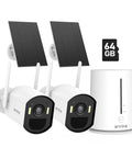 Solar Wireless Security Camera Kit For Outdoor Home Surveillance With 4 Channel Hub And 2 Bullet Cameras, 64GB Memory Card