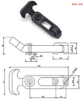 Rock Solid Rubber Hood Catch Latches With Mounting Brackets for reliable flexible locking, shown with detailed measurements.