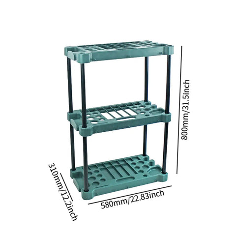 Heavy Badass Broom And Mop Organizer Rock Solid Corner Rack With Hella Durable Polypropylene Shelves and reinforced iron frame, 3 shelves
