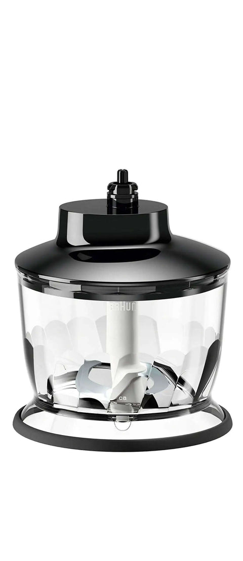 High Octane 350 Watt Hand Mixer With SmartMix Technology Nine Speed Settings And Turbo Mode that features a black and clear mixing bowl.