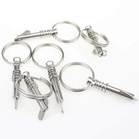 Six Pack Bimini Top Quick Release Pins One Quarter Inch Diameter For Boat Canopy Hardware, stainless steel pins with pull rings