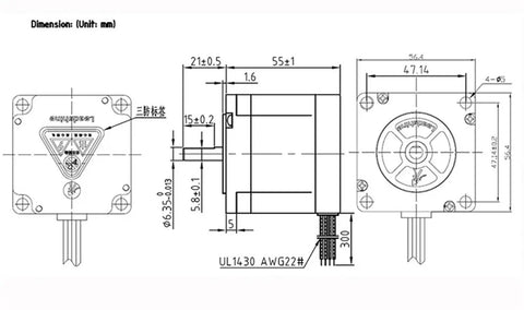 High Precision Helical Gear Planetary Reducer Gearbox For Nema23 Stepper Motors dimensions drawing with measurements for assembly.