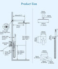 Brushed Nickel Shower System With 12 Inch Rain Head And 2 In 1 Handheld Sprayer Wall Mount Waterfall Tub Spout Combo Set dimensions