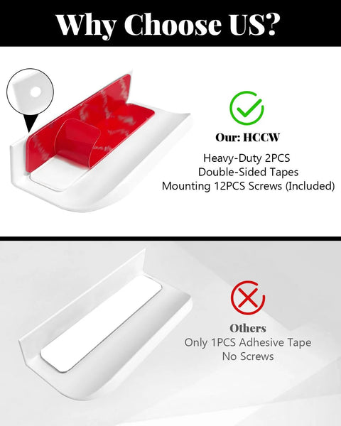 Comparison of 6 Pack Adhesive Edge Pulls for Cabinets and Drawers showing heavy-duty 2PCS double-sided tapes vs single-sided tape