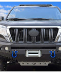 Front view of SUV with Three Quarter Bow Shackle Set Heavy Duty Forged Steel Off Road Shackles Blue Powder Coated 28.5 Ton Max Break