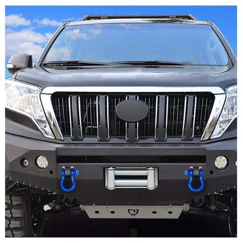 Front view of SUV with Three Quarter Bow Shackle Set Heavy Duty Forged Steel Off Road Shackles Blue Powder Coated 28.5 Ton Max Break