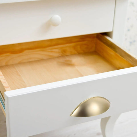 Open drawer with half circle zinc alloy door handle in brushed gold finish, part of set of four easy install cabinet hardware replacement