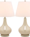 Taupe Gourd Glass Table Lamps Set Of 2 With White Cotton Shades For Living Room Bedroom Home Office Modern Contemporary Lighting 24 Inch LED Bulbs Included.